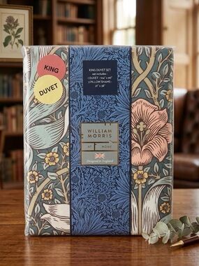 WILLIAM MORRIS King Duvet Cover Set NWT Spring Thicket - Mineral